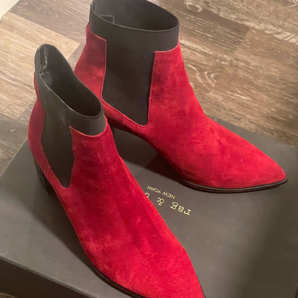 rag & bone Red Suede Pointed Chelsea Booties with Black Elastic - Picture 3 of 4